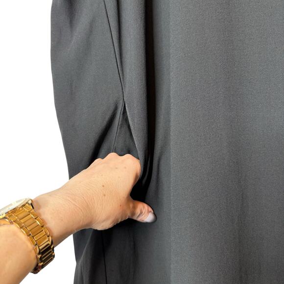 Eileen Fisher Silk Bateau Neck Cocoon Shift Dress Black Medium - Picture 3 of 5